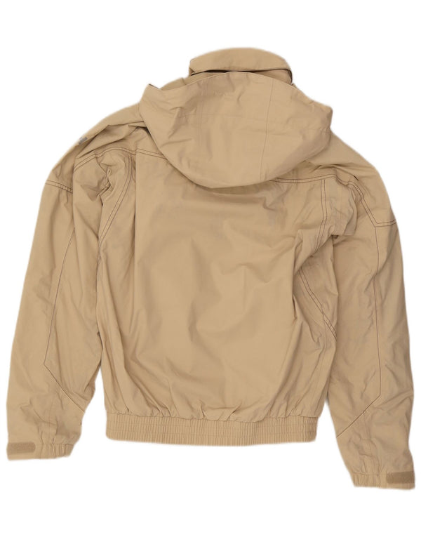 Helly Hansen Mens Graphic Hooded Bomber Jacket UK 36 Small Beige Nylon