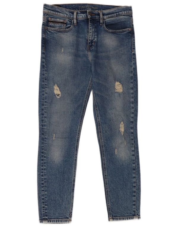 Calvin Klein Womens Distressed Skinny Jeans W28 L26 Blue Cotton