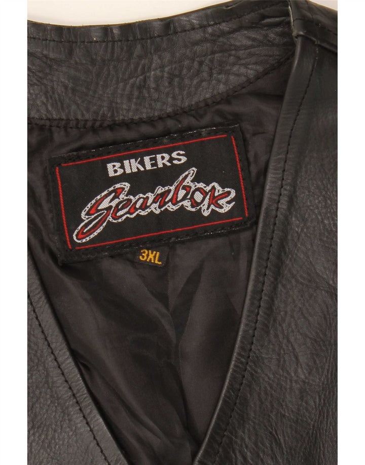 Vintage Mens Biker Leather Waistcoat 3XL Black