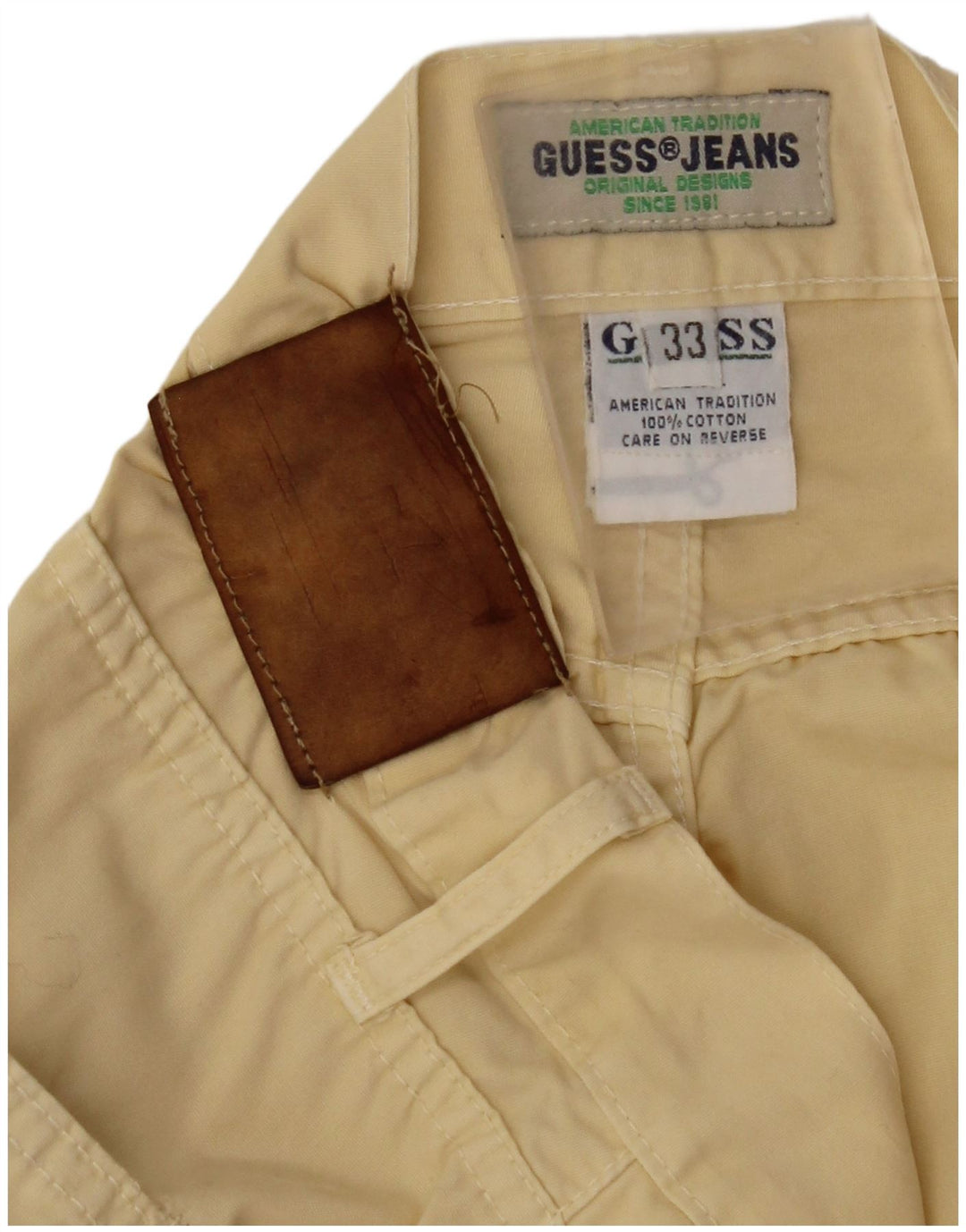 GUESS Mens Straight Casual Trousers W33 L32 Yellow Cotton