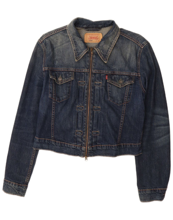 LEVI'S Womens Crop Denim Jacket UK 14 Large Blue Cotton