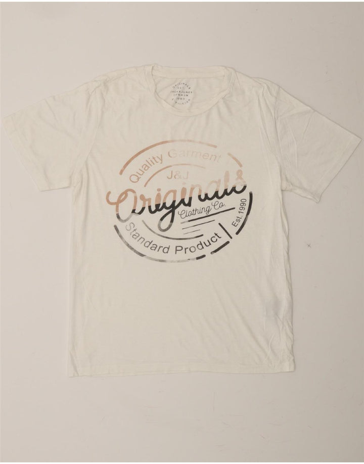 JACK & JONES Mens Graphic T-Shirt Top Medium White Cotton Vintage Jack & Jones and Second-Hand Jack & Jones from Messina Hembry 