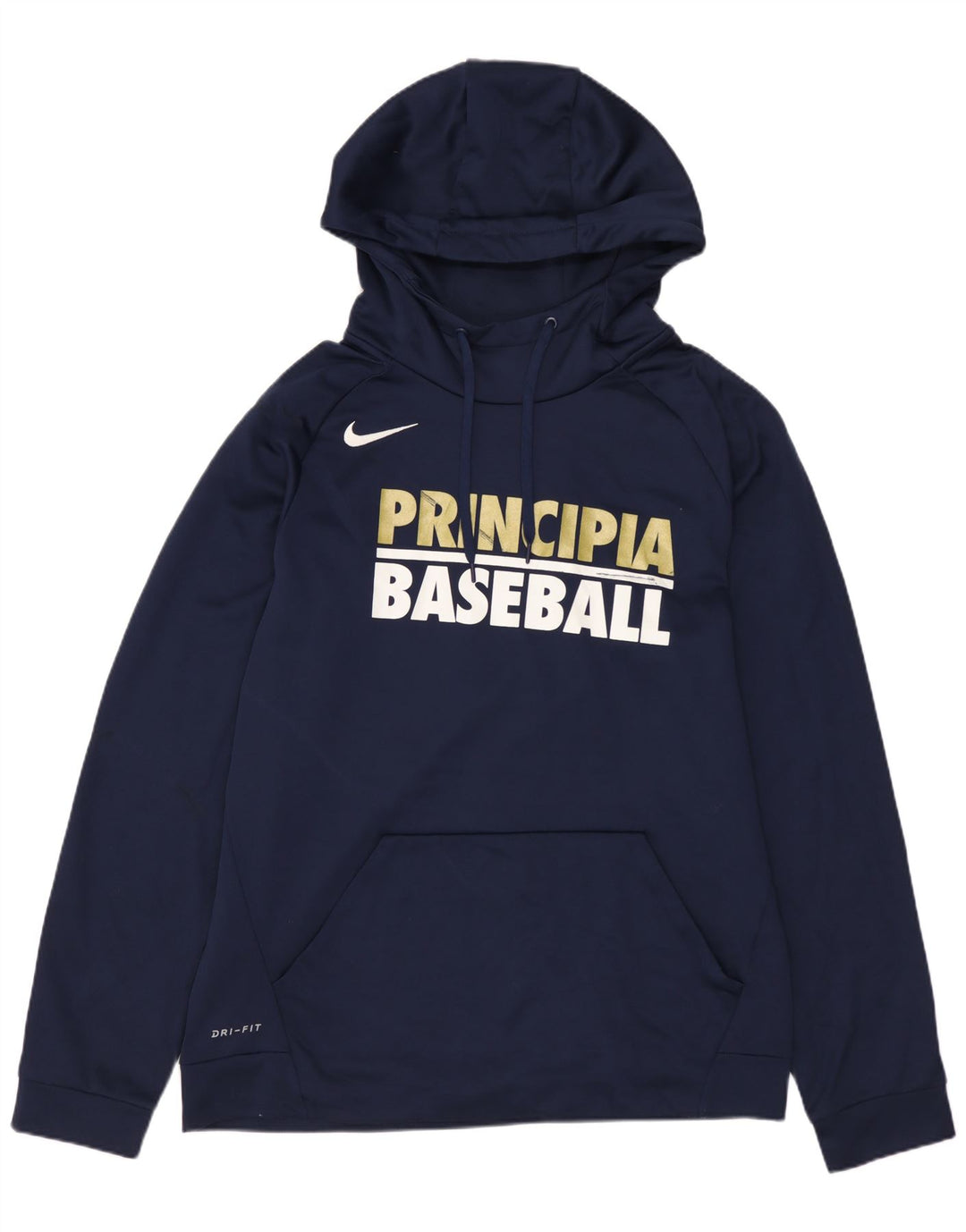 NIKE Mens Dri Fit Graphic Hoodie Jumper Medium Navy Blue Polyester