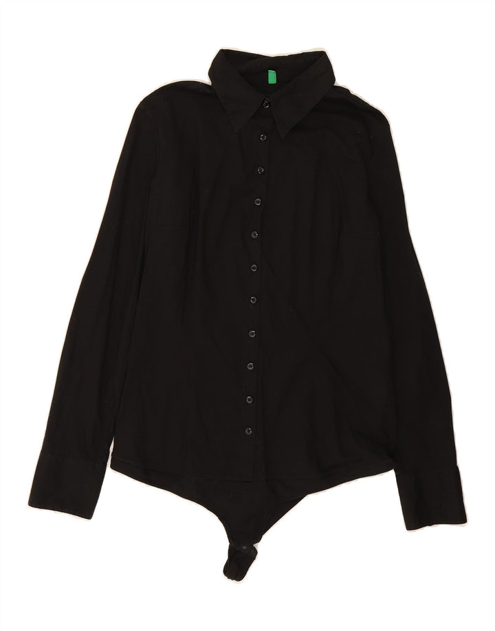 BENETTON Womens Bodysuit UK 14 Large Black Cotton Vintage Benetton and Second-Hand Benetton from Messina Hembry 