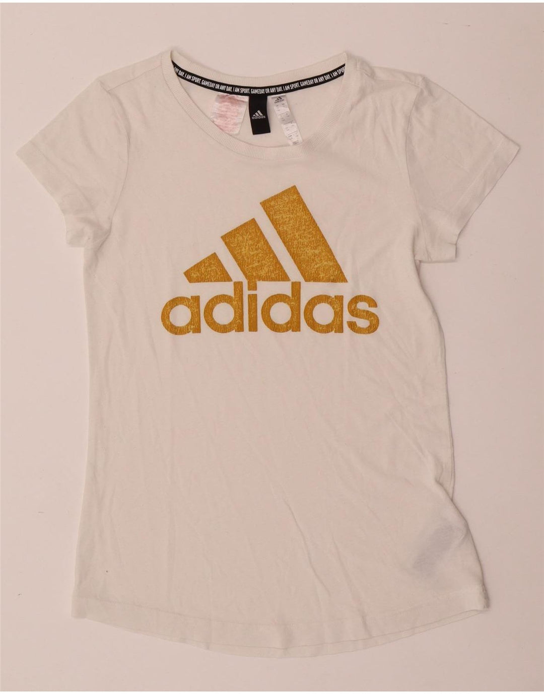 ADIDAS Girls Graphic T-Shirt Top 13-14 Years Off White Polyester