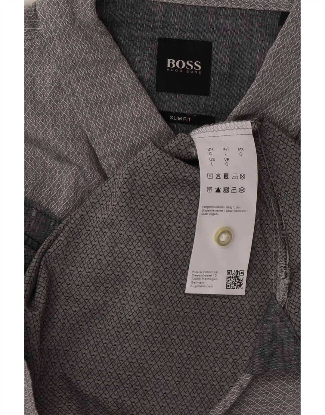 HUGO BOSS Mens Slim Fit Shirt Large Grey Geometric Cotton