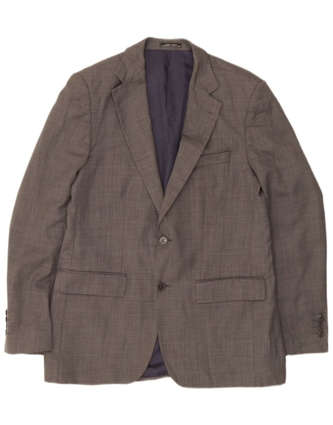 Zara Mens 2 Button Blazer Jacket EU 52 Large Grey Wool