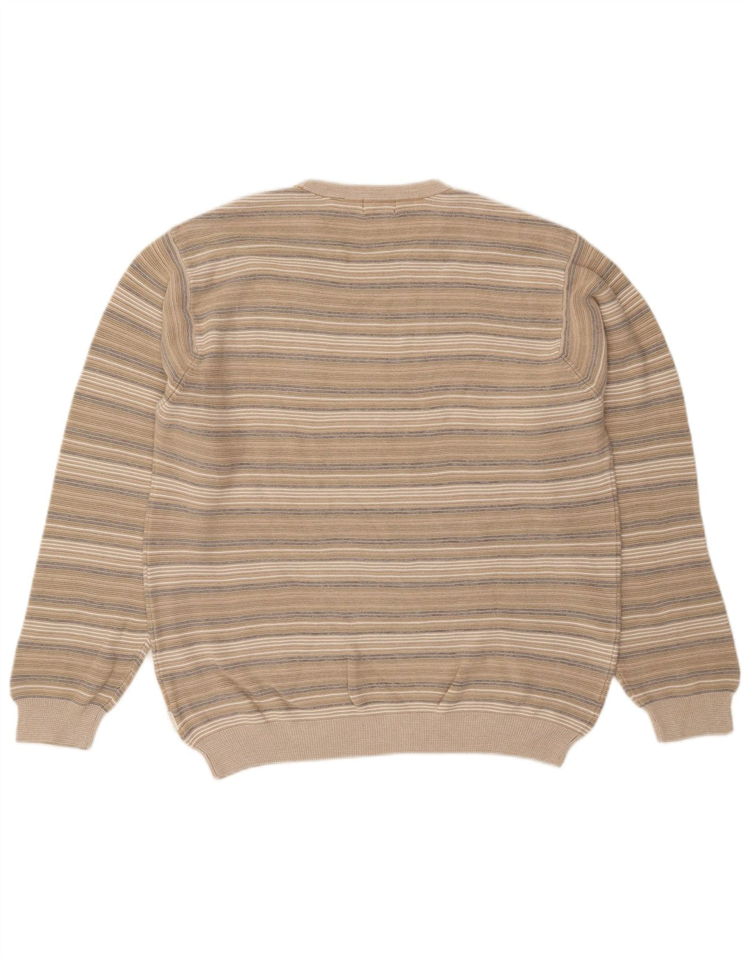 IZOD Mens Crew Neck Jumper Sweater Medium Beige Striped Cotton