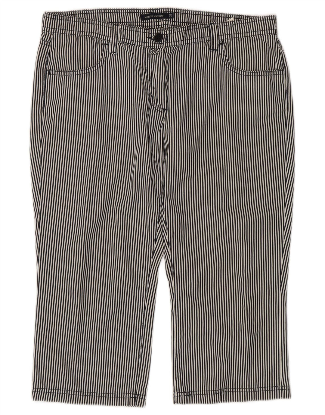 MARINA YACHTING Womens Capri Trousers W32 Large Navy Blue Striped Cotton