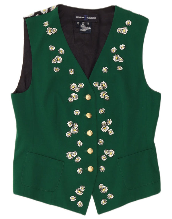 ESCADA Womens Waistcoat EU 40 Medium Green Floral New Wool