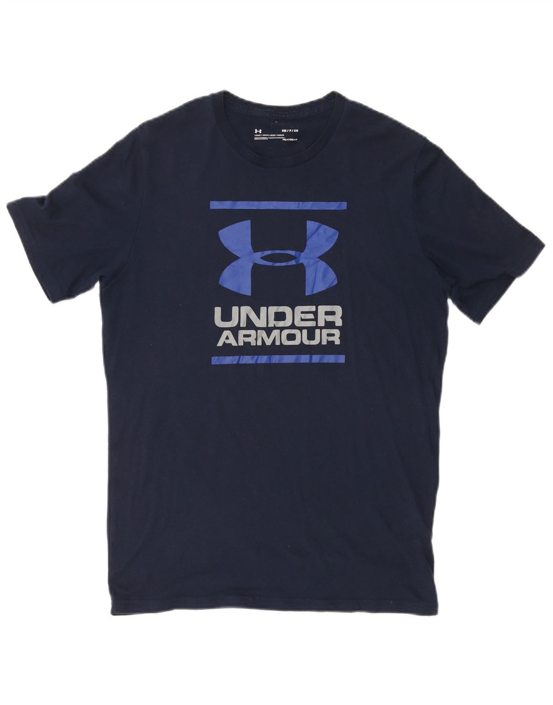 UNDER ARMOUR Mens Heat Gear Graphic T-Shirt Top Small Navy Blue Cotton