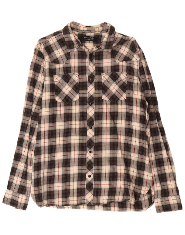 All Saints Mens Flannel Shirt Large Black Check Cotton