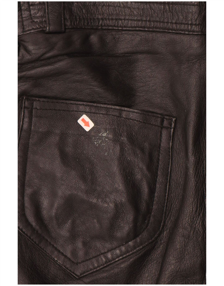VINTAGE Womens Straight Leather Trousers IT 40 Small W28 L28 Black Leather