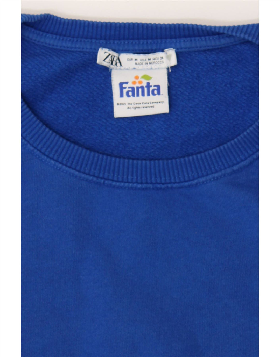 ZARA Womens Graphic Sweatshirt Jumper UK 14 Medium Blue Cotton Vintage Zara and Second-Hand Zara from Messina Hembry 