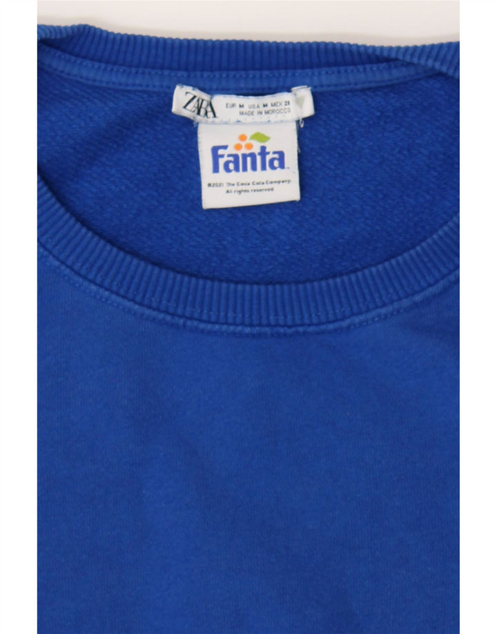 ZARA Womens Graphic Sweatshirt Jumper UK 14 Medium Blue Cotton Vintage Zara and Second-Hand Zara from Messina Hembry 