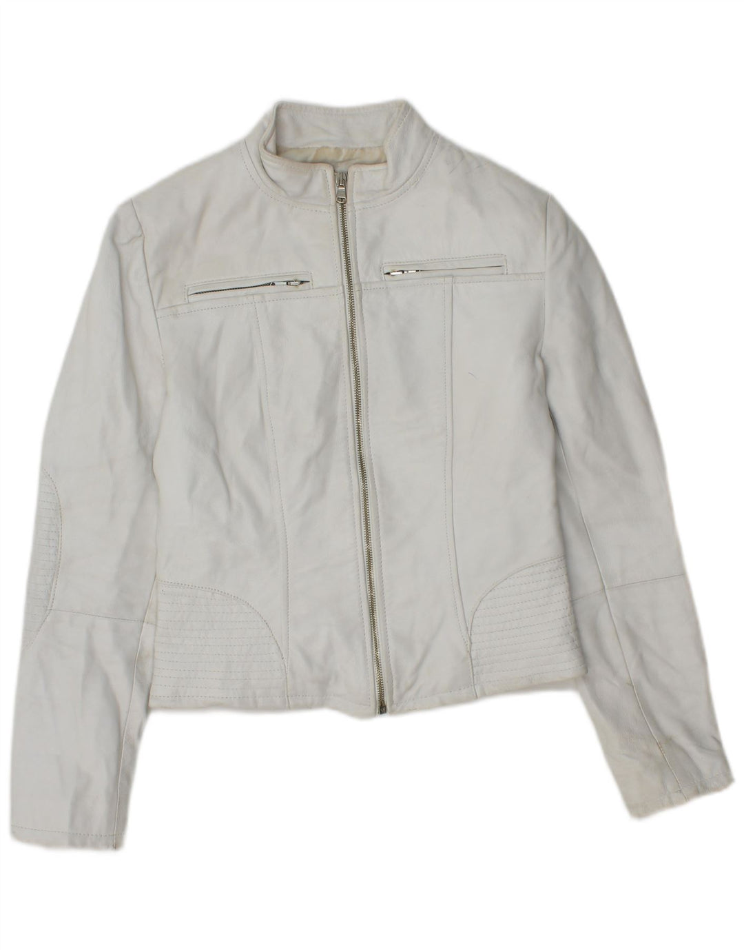 Vintage Womens Crop Leather Jacket IT 40 Small White Leather