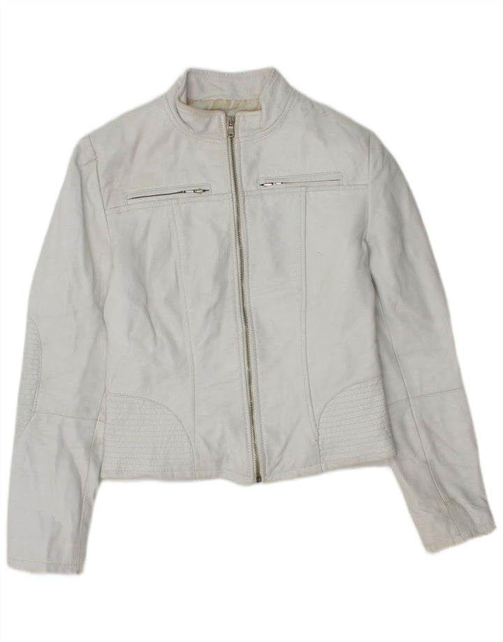 Vintage Womens Crop Leather Jacket IT 40 Small White Leather