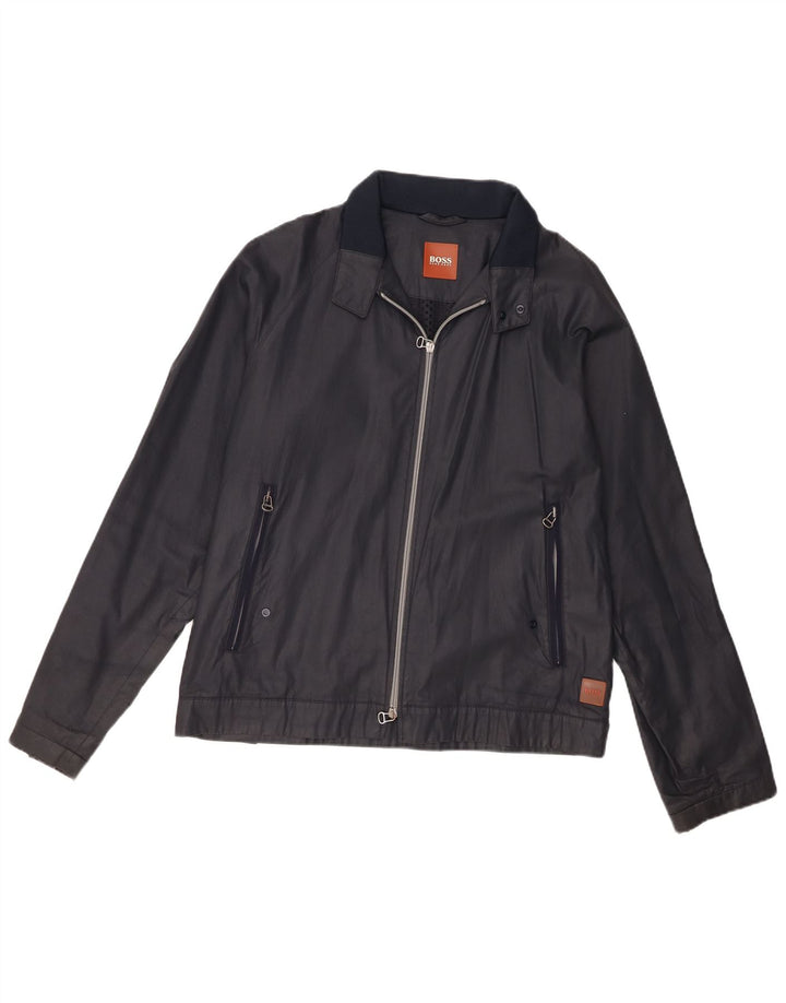 Hugo Boss Mens Bomber Jacket IT 50 Large Navy Blue Cotton