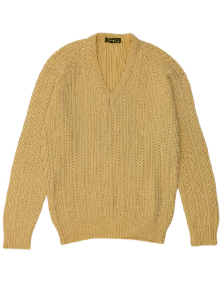 Vintage Mens V-Neck Jumper Sweater Medium Yellow