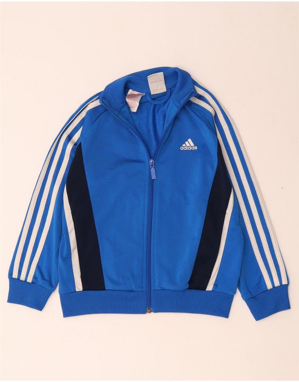 Adidas Boys Tracksuit Top Jacket 7-8 Years Blue Colourblock Polyester