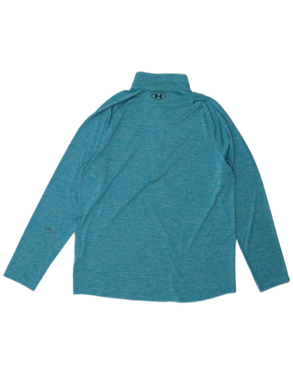 Under Armour Mens Zip Neck Top Long Sleeve Large Blue Flecked Polyester