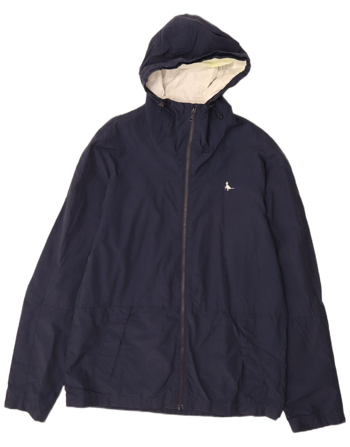 Jack Wills Mens Hooded Rain Jacket UK 40 Large Navy Blue Cotton