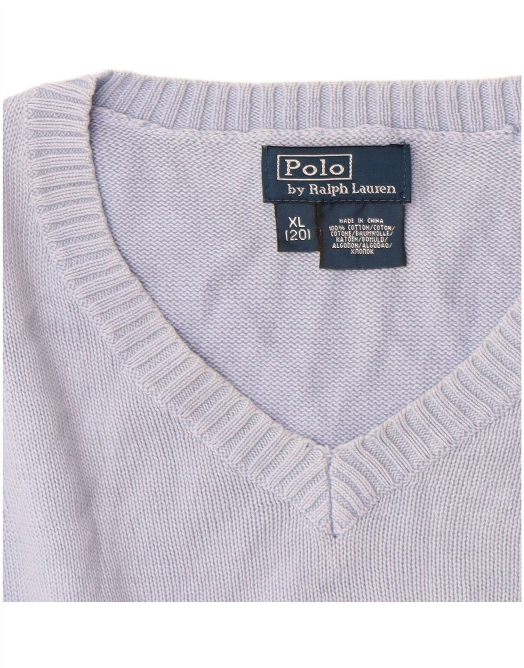 POLO RALPH LAUREN Boys V-Neck Jumper Sweater 13-14 Years XL  Blue Cotton