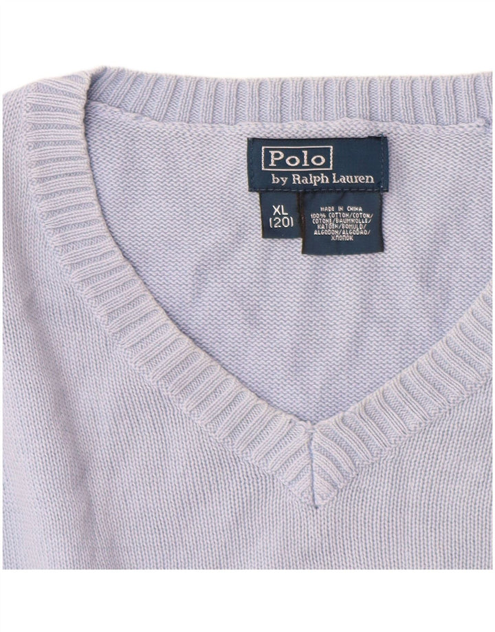 POLO RALPH LAUREN Boys V-Neck Jumper Sweater 13-14 Years XL  Blue Cotton