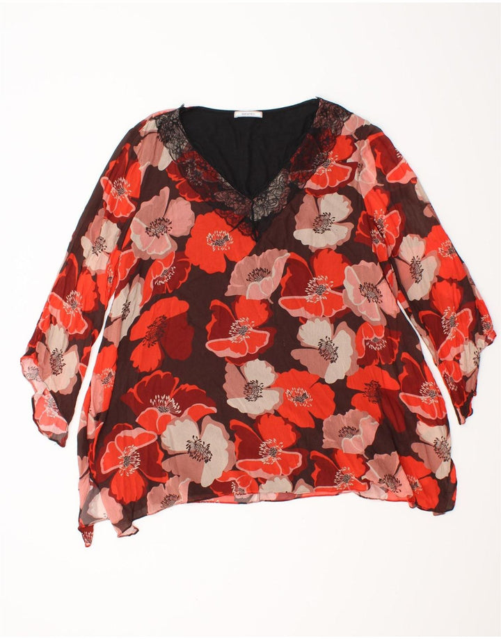 ELENA MIRO Womens 3/4 Sleeve Blouse Top UK 16 Large Red Floral Viscose