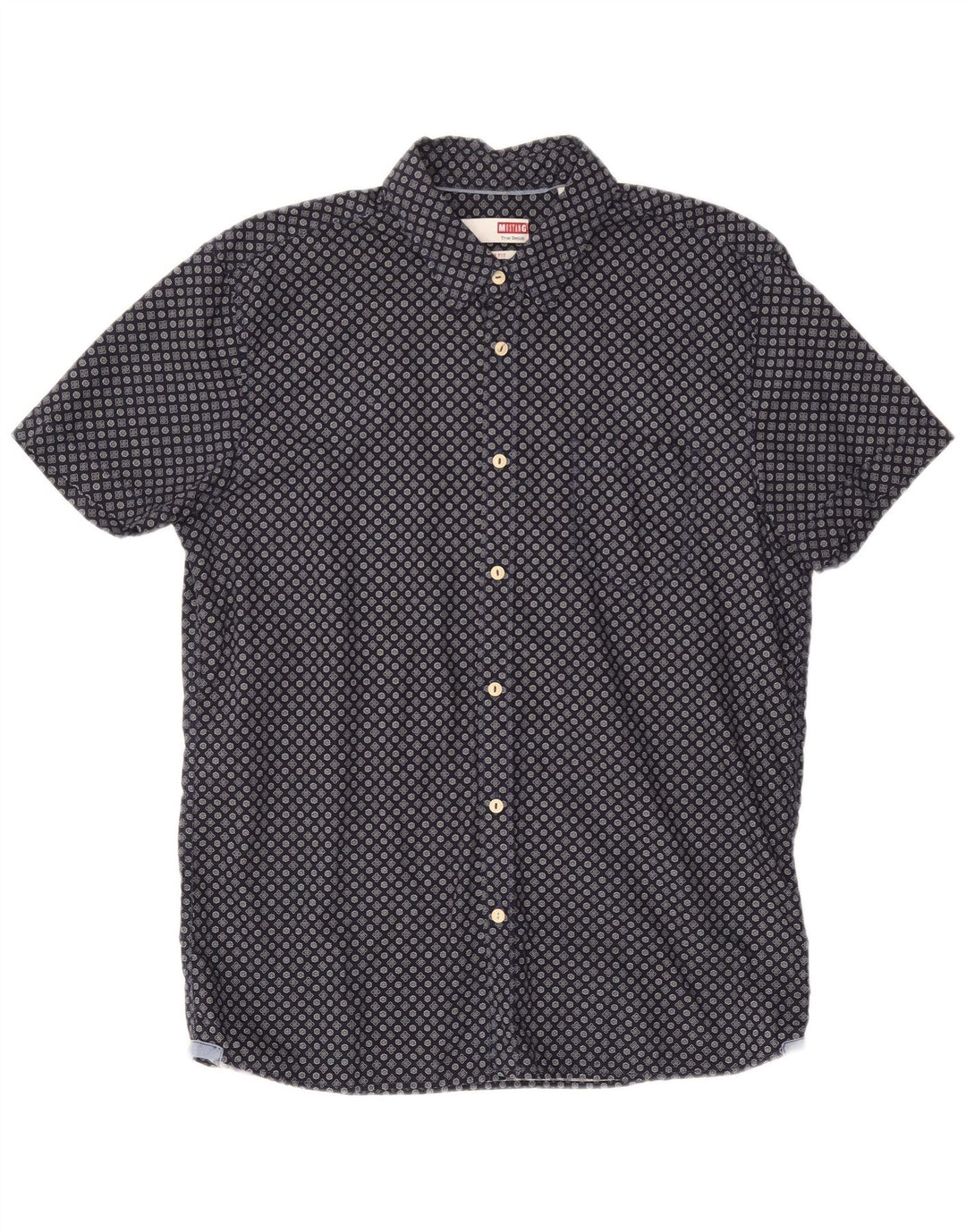 MUSTANG Mens Slim Fit Short Sleeve Shirt Large Navy Blue Floral Cotton