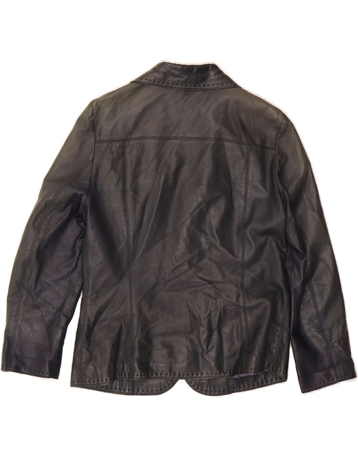 GALLOTTI Womens 3 Button Leather Blazer Jacket UK 14 Medium Black Vintage Gallotti and Second-Hand Gallotti from Messina Hembry 