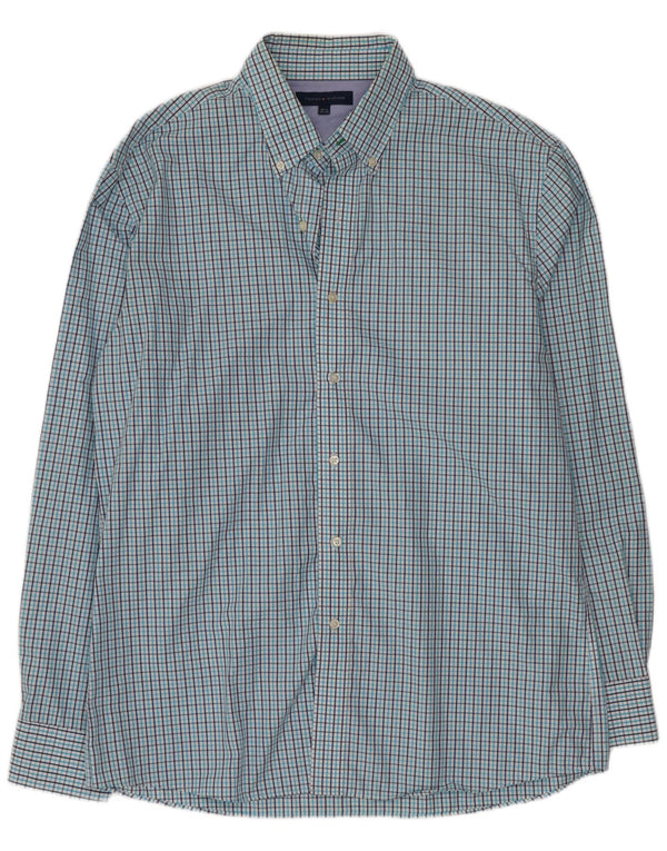 Tommy Hilfiger Mens Shirt Size 16 1/2 Large Blue Check Cotton