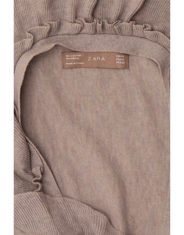 Zara Womens Oversized Ruffle Front Cardigan Top UK 14 Medium Grey