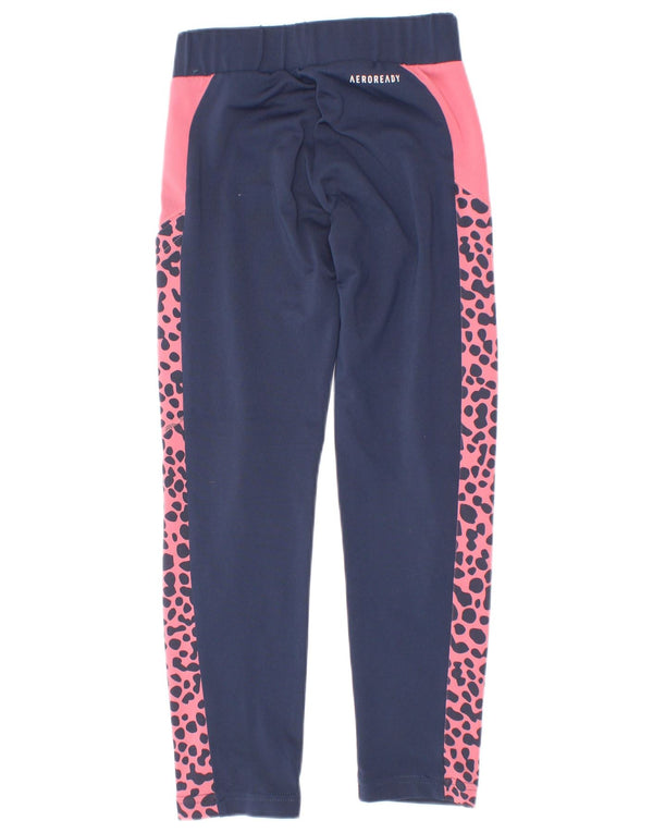 Adidas Girls Aeroready Leggings 5-6 Years Navy Blue Animal Print Polyester