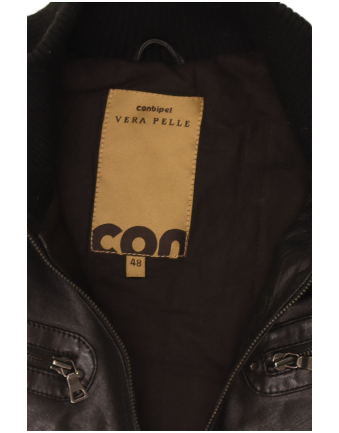 Conbipel Womens Crop Leather Jacket IT 48 XL Black