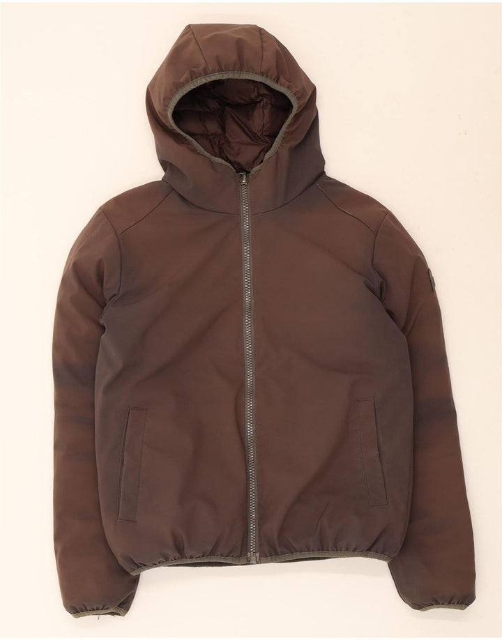 Invicta Mens Hooded Reversible Padded Jacket UK 36 Small Brown Polyester