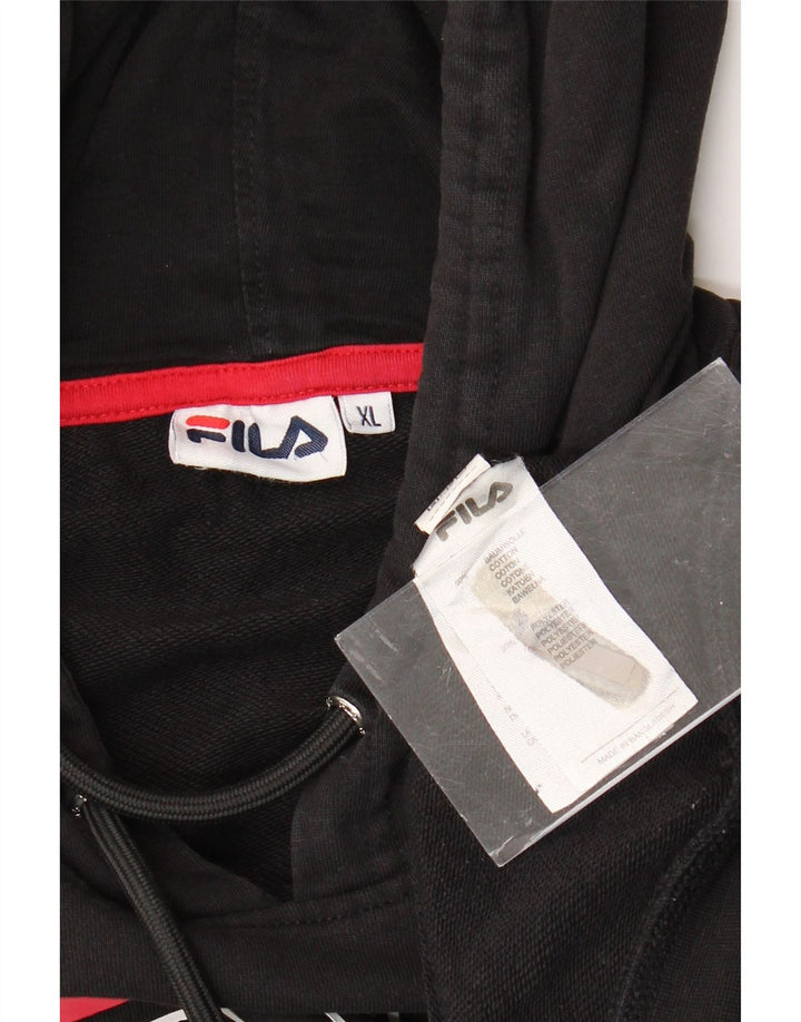 FILA Womens Crop Graphic Hoodie Jumper UK 18 XL Black Colourblock Cotton