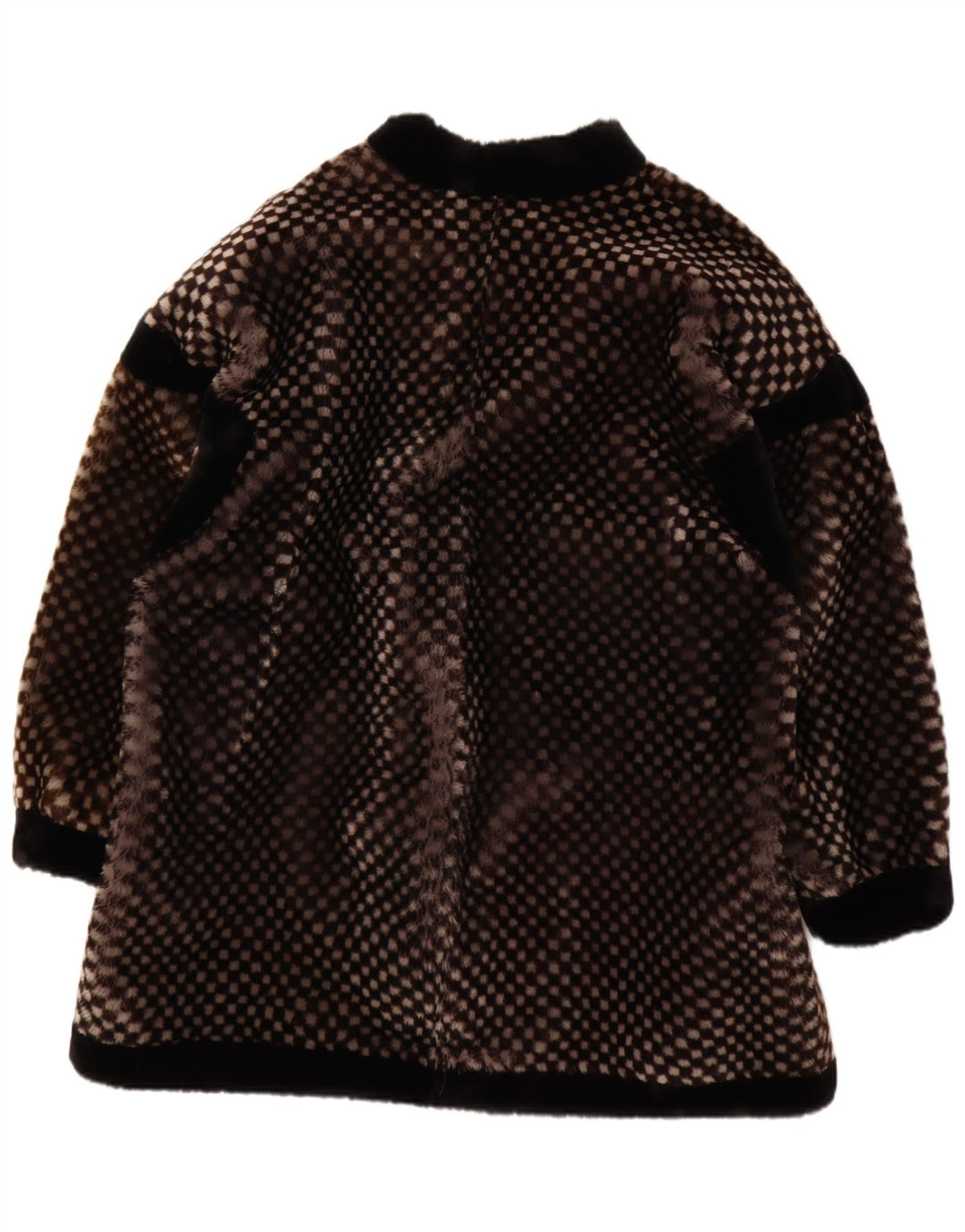 VINTAGE Womens Faux Fur Overcoat EU 40 Medium Brown Geometric