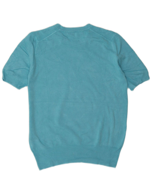 Zara Womens Short Sleeve Crew Neck Jumper Sweater UK 14 Large Blue