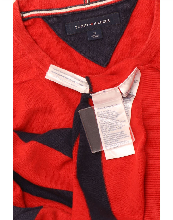 TOMMY HILFIGER Mens Crew Neck Jumper Sweater Medium Red Striped Cotton
