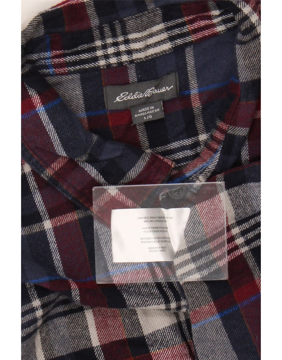 EDDIE BAUER Mens Flannel Shirt Large Navy Blue Check Cotton
