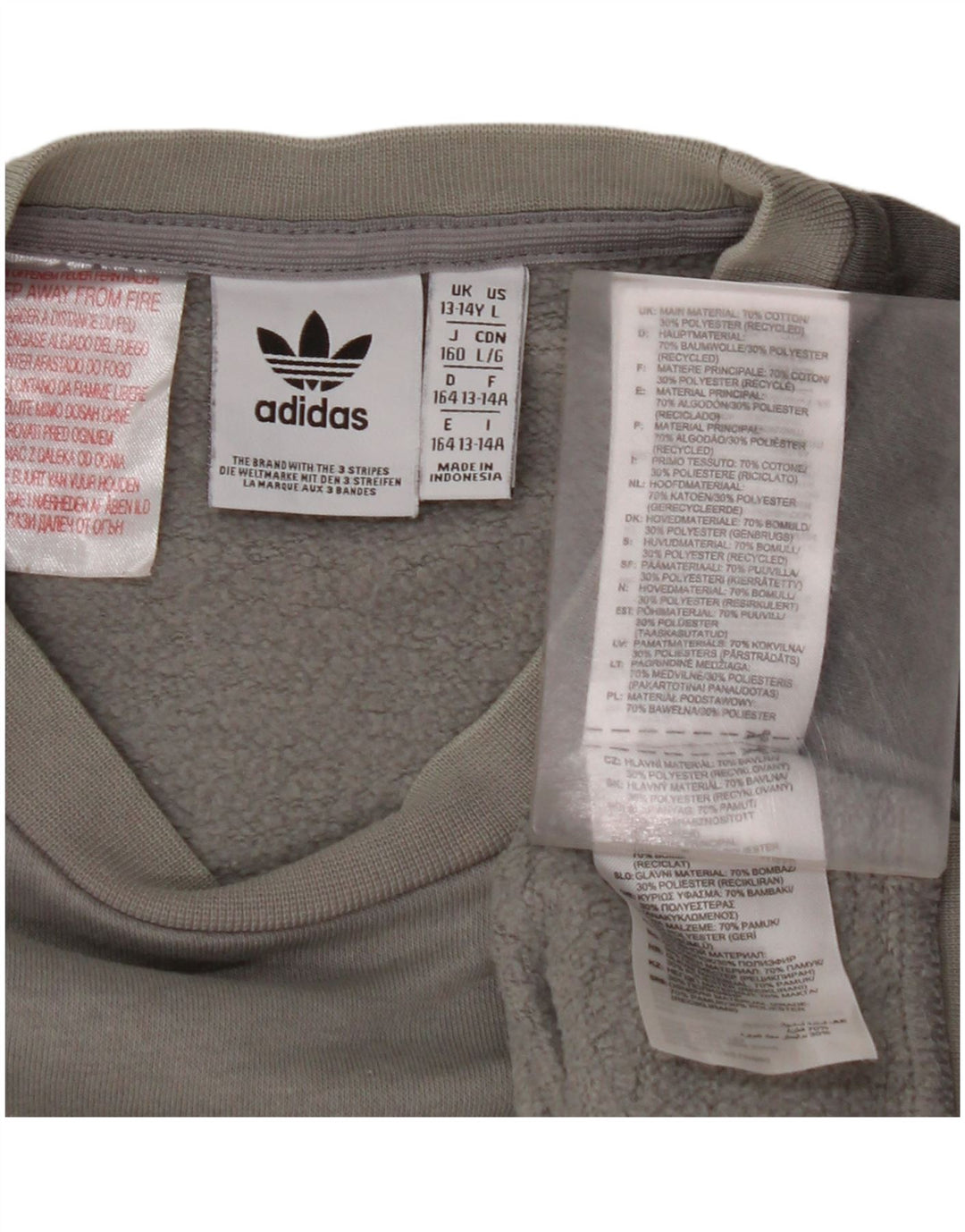 ADIDAS Boys Graphic Sweatshirt Jumper 13-14 Years Grey Colourblock Cotton