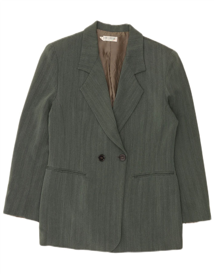Vintage Womens Double Breasted Blazer Jacket IT 42 Medium Green Herringbone