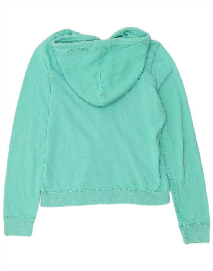 HOLLISTER Womens Graphic Zip Hoodie Sweater UK 14 Medium Turquoise Cotton