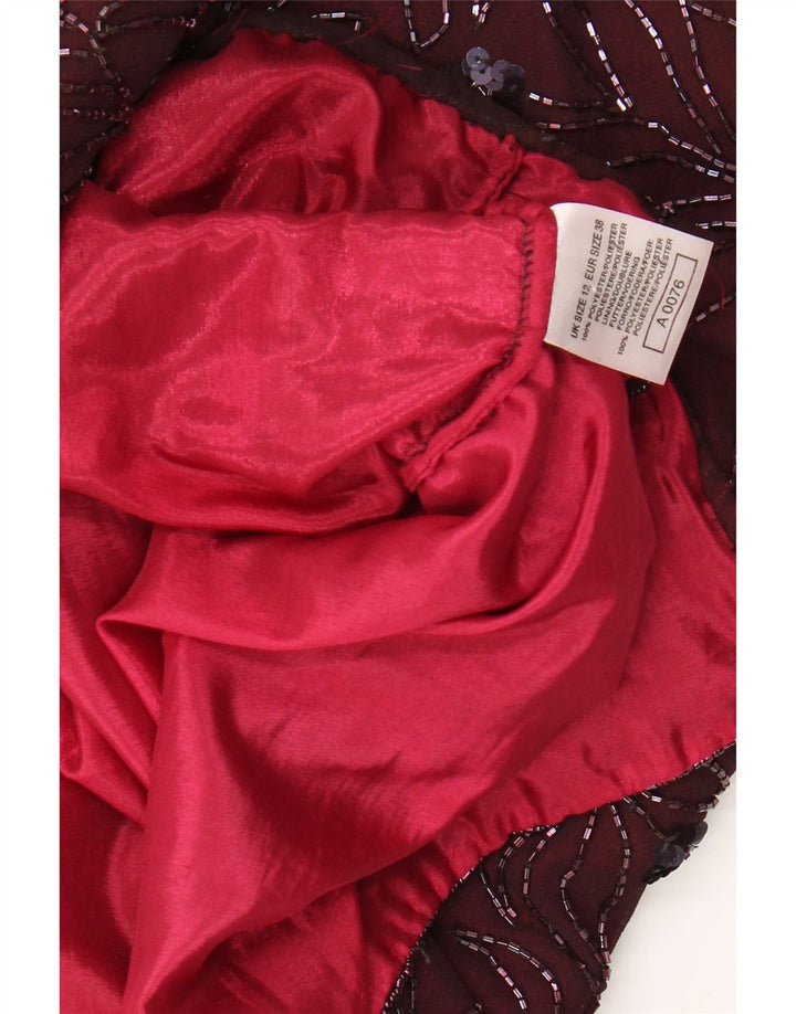 VINTAGE Womens Sleeveless Sheath Dress UK 12 Medium Burgundy Floral