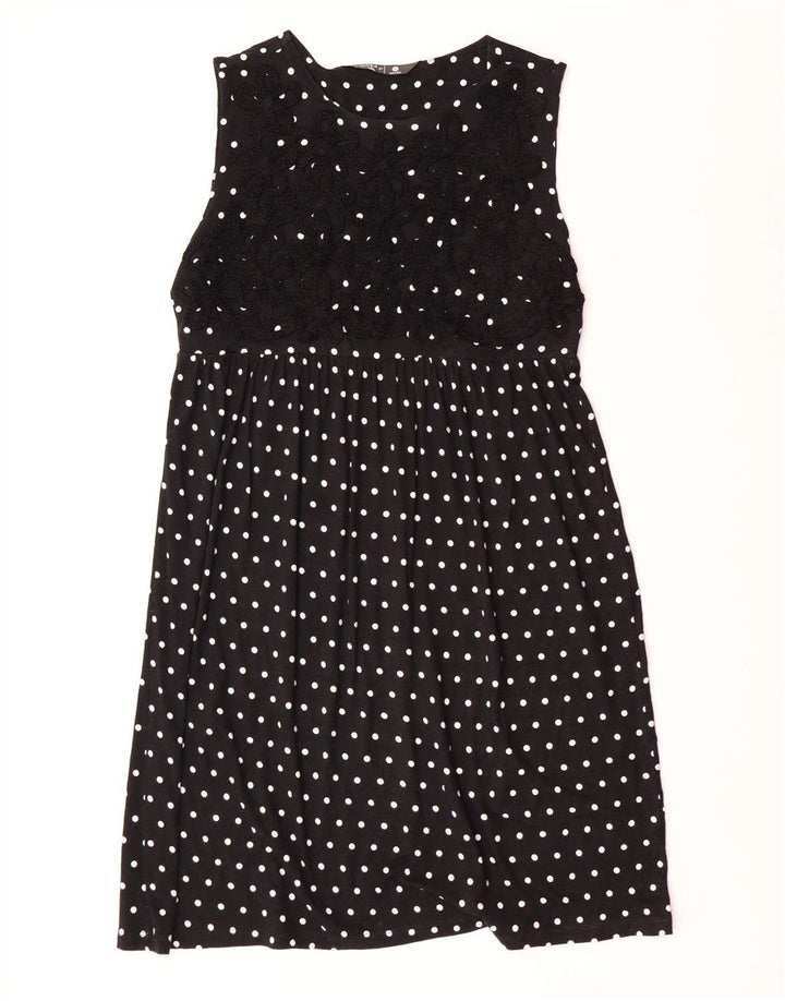 LEE Womens Riders Sleeveless A-Line Dress UK 14 Large Black Polka Dot