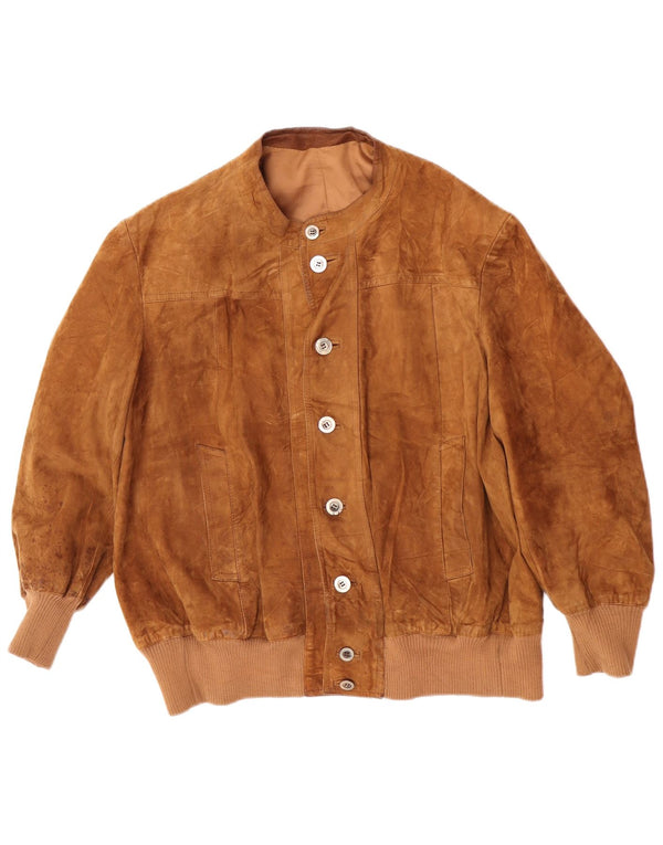 Vintage Womens Loose Fit Suede Bomber Jacket UK 18 XL Brown Retro
