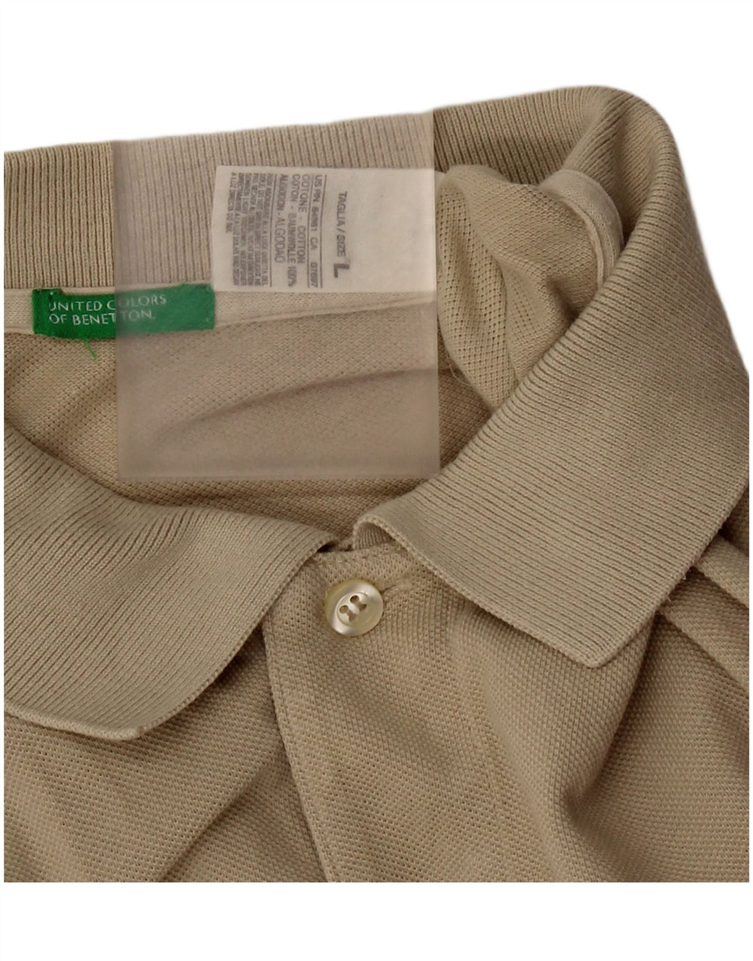 Benetton Mens Polo Shirt Large Khaki Cotton