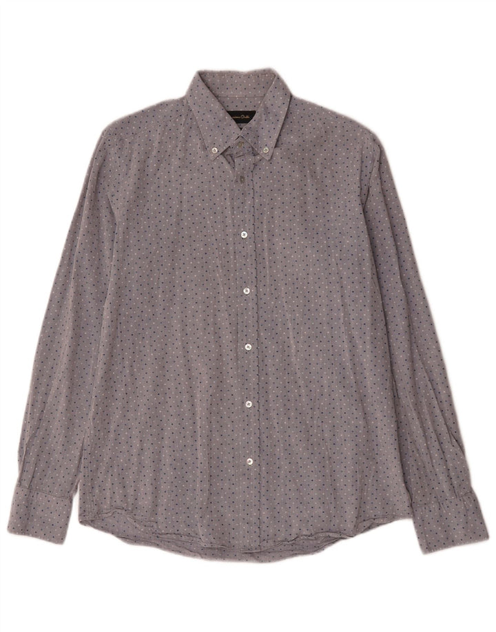 Massimo Dutti Mens Shirt Medium Grey Spotted Cotton