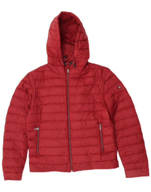 Massimo Dutti Womens Hooded Padded Jacket UK 14 Large Burgundy